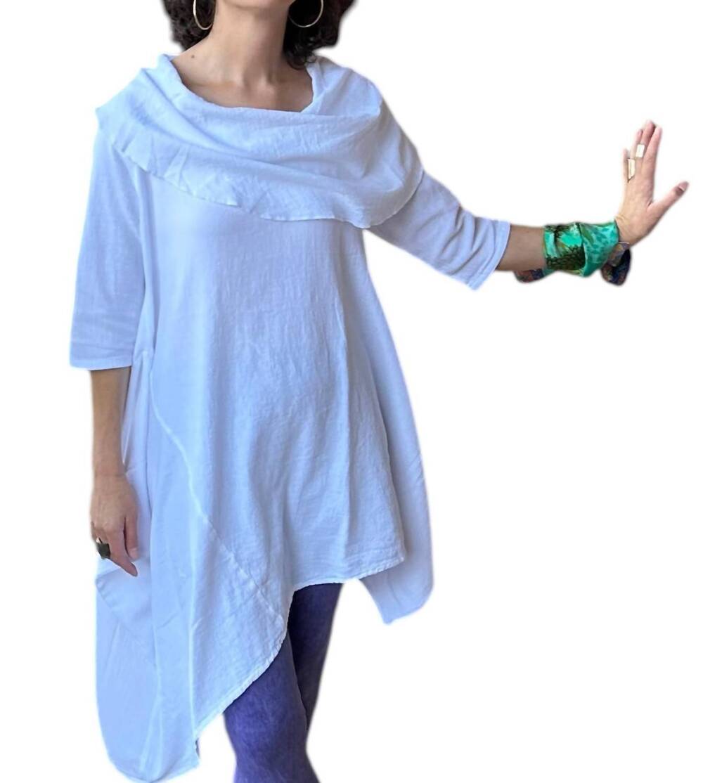 NEW SEA BREEZE hawaiian gauze cowl neck tunic top in white